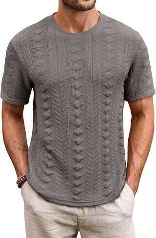 Mens Textured Tshirt Casual Summer Knitted Ribbed Crew Neck T-Shirt (S-XXL) in Saudi Arabia