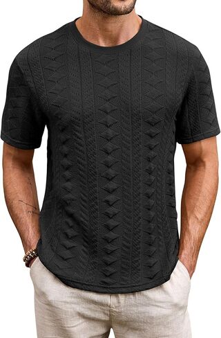 Mens Textured Tshirt Casual Summer Knitted Ribbed Crew Neck T-Shirt (S-XXL) in Saudi Arabia