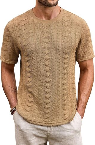 Mens Textured Tshirt Casual Summer Knitted Ribbed Crew Neck T-Shirt (S-XXL) in Saudi Arabia