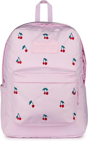 JanSport Superbreak Plus FX Backpack - Work, Travel, or Laptop Bag with Water Bottle Pocket - Pink Ice Cherry Emb in Saudi Arabia