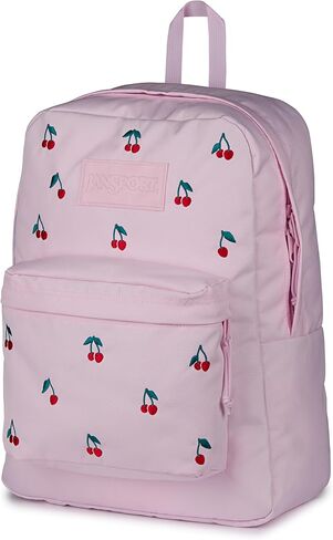 JanSport Superbreak Plus FX Backpack - Work, Travel, or Laptop Bag with Water Bottle Pocket - Pink Ice Cherry Emb in Saudi Arabia