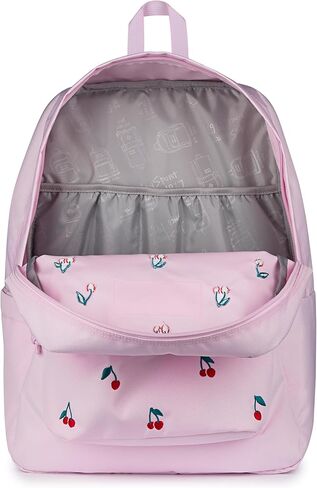 JanSport Superbreak Plus FX Backpack - Work, Travel, or Laptop Bag with Water Bottle Pocket - Pink Ice Cherry Emb in Saudi Arabia