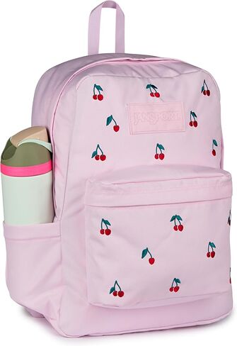 JanSport Superbreak Plus FX Backpack - Work, Travel, or Laptop Bag with Water Bottle Pocket - Pink Ice Cherry Emb in Saudi Arabia