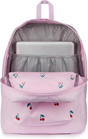 JanSport Superbreak Plus FX Backpack - Work, Travel, or Laptop Bag with Water Bottle Pocket - Pink Ice Cherry Emb in Saudi Arabia