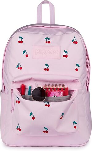 JanSport Superbreak Plus FX Backpack - Work, Travel, or Laptop Bag with Water Bottle Pocket - Pink Ice Cherry Emb in Saudi Arabia
