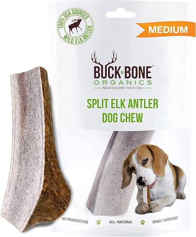 Buck Bone Organics Dog Chews, Elk Antlers for Dogs, Long Lasting Dog Bones for Aggressive Chewers, All Natural, No Preservatives, Wild Shed in The USA (Jumbo) in Kuwait