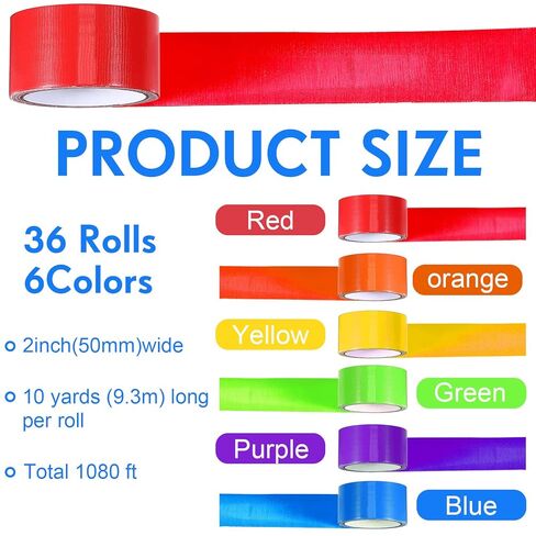 36 Rolls Colored Duct Tape Bulk 10 Yards x 2 Inch Rainbow Heavy Duty Waterproof Colorful Duck Tape for DIY Craft Art Packaging Color-Coding Home School Office(Multi Colors) in Saudi Arabia
