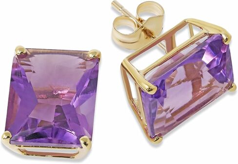 14K Yellow Gold Genuine Amethyst 8-3/4 Ct Emerald Cut Stud Earrings in Saudi Arabia
