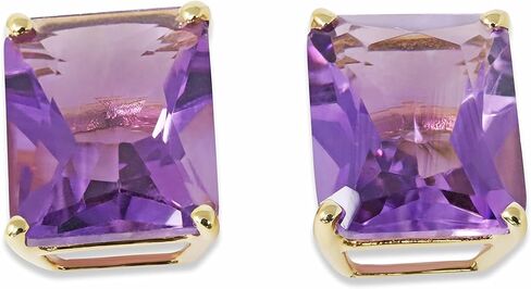 14K Yellow Gold Genuine Amethyst 8-3/4 Ct Emerald Cut Stud Earrings in Saudi Arabia