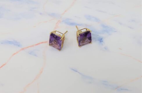 14K Yellow Gold Genuine Amethyst 8-3/4 Ct Emerald Cut Stud Earrings in Saudi Arabia