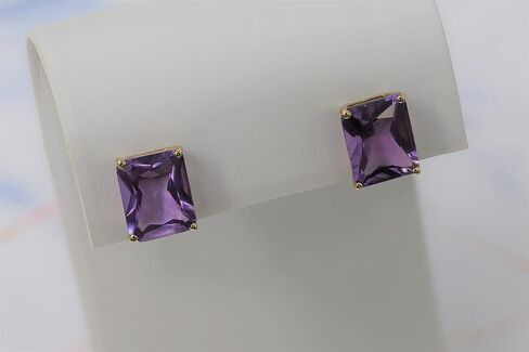 14K Yellow Gold Genuine Amethyst 8-3/4 Ct Emerald Cut Stud Earrings in Saudi Arabia