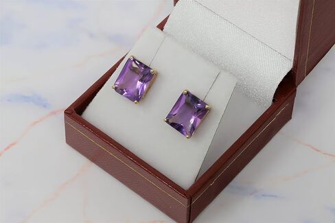 14K Yellow Gold Genuine Amethyst 8-3/4 Ct Emerald Cut Stud Earrings in Saudi Arabia