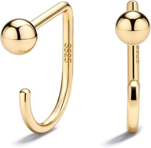 أقراط هاجي نصف دائرية من الفضة الإسترلينية عيار 925 ومطلية بالذهب - قرط قابل للتكديس وصديق للنوم ولا يسبب الحساسية - مريح ويمكن ارتداؤه طوال اليوم in Kuwait