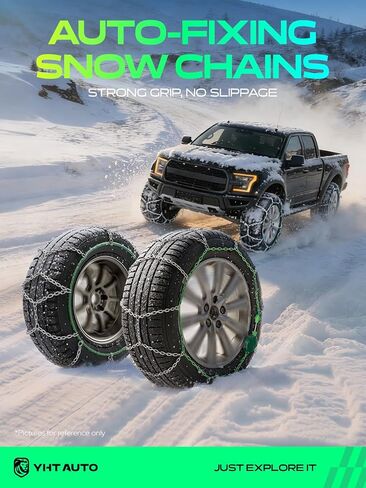 YHTAUTO Set of 2 Snow Chains Easy Installation for Pickup Truck SUV Passenger Car Tire Chains Auto-Tightening Alloy Steel Emergency Reusable Anti-slip Traction in Snow, Mud, Sand in Saudi Arabia
