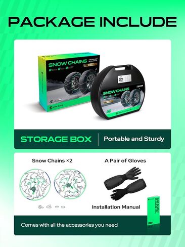YHTAUTO Set of 2 Snow Chains Easy Installation for Pickup Truck SUV Passenger Car Tire Chains Auto-Tightening Alloy Steel Emergency Reusable Anti-slip Traction in Snow, Mud, Sand in Saudi Arabia