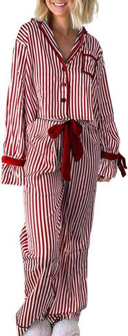 Women 2Pcs Valentine's Day Pajamas Set Long Sleeve Bow Tie Shirts Pants Silk Satin Pjs Loungewear Sleepwear Sets in Saudi Arabia