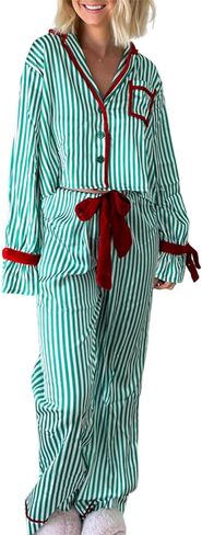 Women 2Pcs Valentine's Day Pajamas Set Long Sleeve Bow Tie Shirts Pants Silk Satin Pjs Loungewear Sleepwear Sets in Saudi Arabia