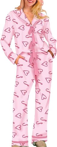 Women 2Pcs Valentine's Day Pajamas Set Long Sleeve Bow Tie Shirts Pants Silk Satin Pjs Loungewear Sleepwear Sets in Saudi Arabia
