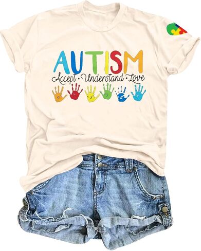 Autism Awareness Shirt Women Autistic Support Tshirt Speech Therapy Inspirational Short Sleve Tee Tops in Saudi Arabia