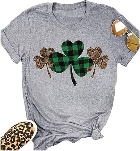 قمصان Ykomow St Patricks Day للسيدات بأكمام قصيرة برسوم الفهد البرسيم in Kuwait