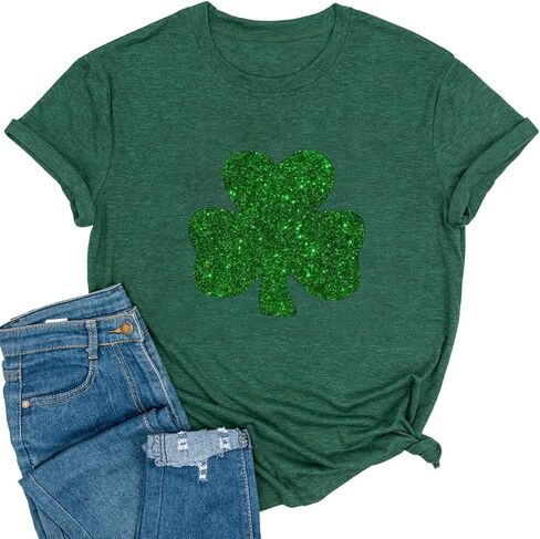 قمصان Ykomow St Patricks Day للسيدات بأكمام قصيرة برسوم الفهد البرسيم in Kuwait