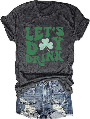 قمصان Ykomow St Patricks Day للسيدات بأكمام قصيرة برسوم الفهد البرسيم in Kuwait