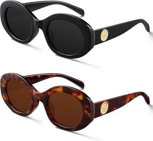 KUGUAOK Retro Oval Sunglasses for Women 90s Round Y2k Trendy Sun Glasses Chunky Thick Frame UV Protection Shades in Saudi Arabia