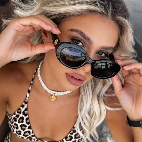 KUGUAOK Retro Oval Sunglasses for Women 90s Round Y2k Trendy Sun Glasses Chunky Thick Frame UV Protection Shades in Saudi Arabia
