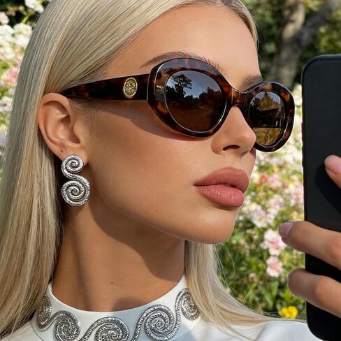 KUGUAOK Retro Oval Sunglasses for Women 90s Round Y2k Trendy Sun Glasses Chunky Thick Frame UV Protection Shades in Saudi Arabia