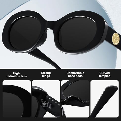 KUGUAOK Retro Oval Sunglasses for Women 90s Round Y2k Trendy Sun Glasses Chunky Thick Frame UV Protection Shades in Saudi Arabia