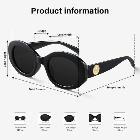 KUGUAOK Retro Oval Sunglasses for Women 90s Round Y2k Trendy Sun Glasses Chunky Thick Frame UV Protection Shades in Saudi Arabia