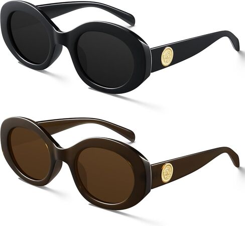 KUGUAOK Retro Oval Sunglasses for Women 90s Round Y2k Trendy Sun Glasses Chunky Thick Frame UV Protection Shades in Saudi Arabia
