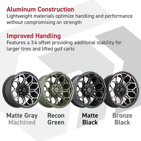 GTW Bravo 14 Inch Aluminum Golf Cart Wheel 14x7 | 4-4 Bolt | 3:4 Offset | Set of 4 (Matte Black) in Saudi Arabia