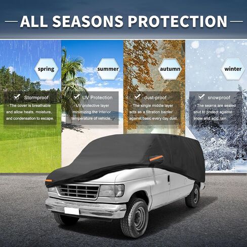 X AUTOHAUX Car Cover Outdoor Waterproof Sun Rain Snow Hail Protection with Left Side Door Zipper 210D-PU for Ford E-Series Waterproof Car Cover in Saudi Arabia