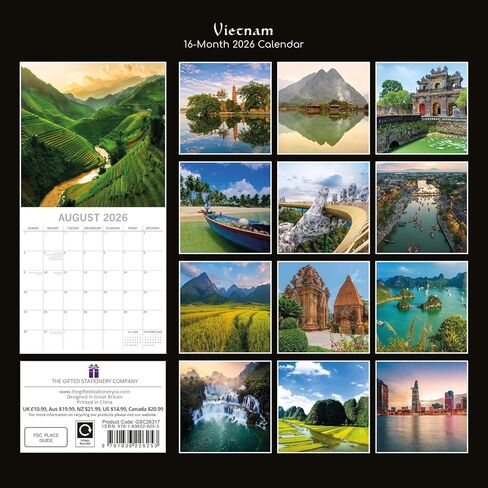 The Gifted Stationery 2026 16-Month Square Wall Calendar - Passport Images & Wall Planner - Hanging Calendar with 180 Reminder Stickers - 12 x 12 in Folded, Sept 2025-Dec 2026 Range in Saudi Arabia