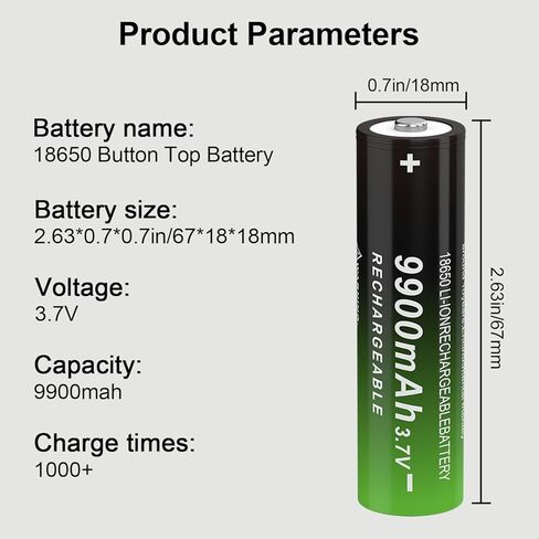 بطارية قابلة للشحن 3.7 فولت، سعة عالية 9900 مللي أمبير في الساعة، بطارية قابلة لإعادة الشحن 18650 للمصابيح الأمامية (زر علوي، عبوتان) in Kuwait