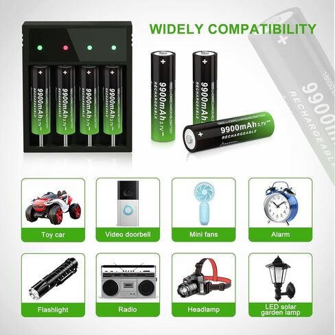 بطارية قابلة للشحن 3.7 فولت، سعة عالية 9900 مللي أمبير في الساعة، بطارية قابلة لإعادة الشحن 18650 للمصابيح الأمامية (زر علوي، عبوتان) in Kuwait