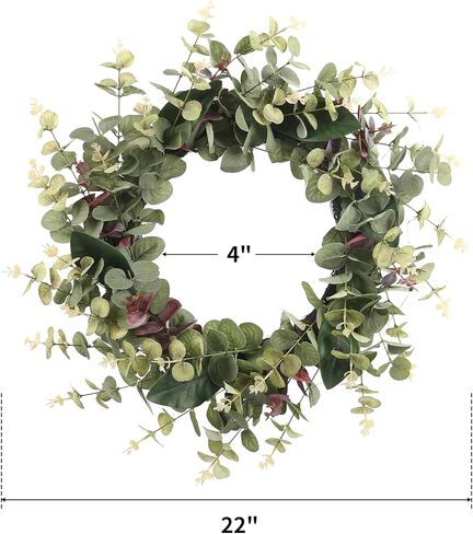 26 بوصة أكاليل الأوكالبتوس للباب الأمامي الربيع الصيف إكليل الخريف مع أوراق الأوكالبتوس، أوراق ماغنوليا، ديكور أخضر للشرفة، النافذة، المزرعة، المنزل، مع أضواء LED in Saudi Arabia
