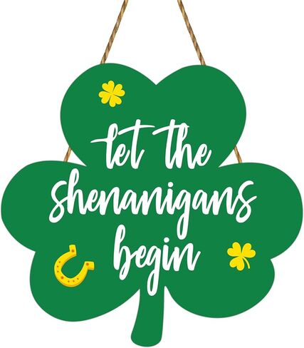 St Patricks Day Wreath St Patricks Day Door Decorations Shamrock Decorations Shamrock Wreath Hanging Sign Wooden Front Door Hanger Let The Shenanigans Begin Sign for Porch Wall Indoor Home Decor in Saudi Arabia