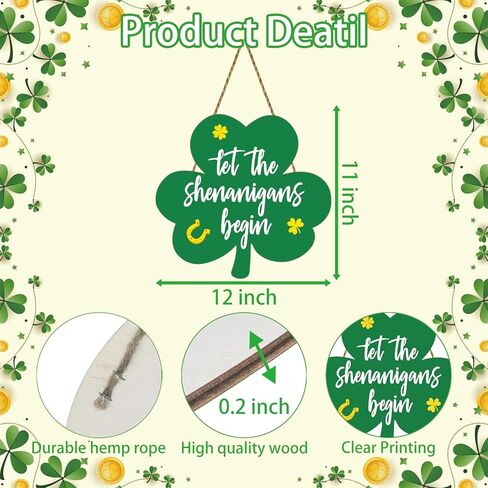 St Patricks Day Wreath St Patricks Day Door Decorations Shamrock Decorations Shamrock Wreath Hanging Sign Wooden Front Door Hanger Let The Shenanigans Begin Sign for Porch Wall Indoor Home Decor in Saudi Arabia