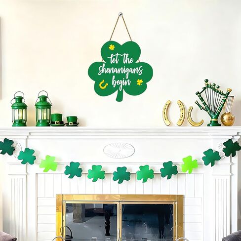 St Patricks Day Wreath St Patricks Day Door Decorations Shamrock Decorations Shamrock Wreath Hanging Sign Wooden Front Door Hanger Let The Shenanigans Begin Sign for Porch Wall Indoor Home Decor in Saudi Arabia