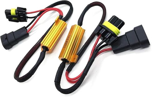 MLY 2PCS 9005/9006 LED Load Resistor Kit, Car LED Light Bulb Decoder, 50W Headlamp Relay Harness Adapter, IP67 Anti Flicker Error Decoder, Universal for Most Cars (Black) in Saudi Arabia