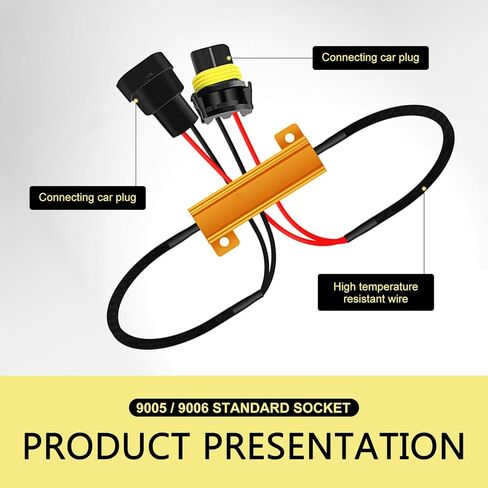 MLY 2PCS 9005/9006 LED Load Resistor Kit, Car LED Light Bulb Decoder, 50W Headlamp Relay Harness Adapter, IP67 Anti Flicker Error Decoder, Universal for Most Cars (Black) in Saudi Arabia