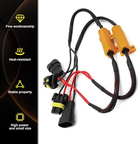 MLY 2PCS 9005/9006 LED Load Resistor Kit, Car LED Light Bulb Decoder, 50W Headlamp Relay Harness Adapter, IP67 Anti Flicker Error Decoder, Universal for Most Cars (Black) in Saudi Arabia