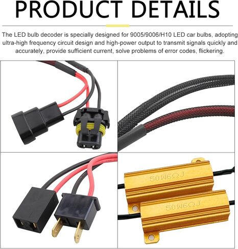 MLY 2PCS 9005/9006 LED Load Resistor Kit, Car LED Light Bulb Decoder, 50W Headlamp Relay Harness Adapter, IP67 Anti Flicker Error Decoder, Universal for Most Cars (Black) in Saudi Arabia