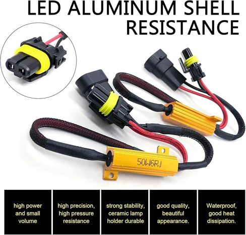 MLY 2PCS 9005/9006 LED Load Resistor Kit, Car LED Light Bulb Decoder, 50W Headlamp Relay Harness Adapter, IP67 Anti Flicker Error Decoder, Universal for Most Cars (Black) in Saudi Arabia