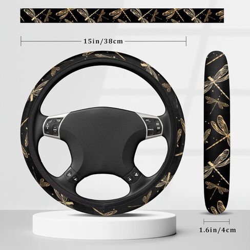 QsirBC Black Dragonflies Car Steering Wheel Cover Comfy Grip Non-Slip Sweat-Absorbent Steering Wheel Covers Universal 15 Inch Auto Wheel Cover Wrap Protector for Women Men in Saudi Arabia