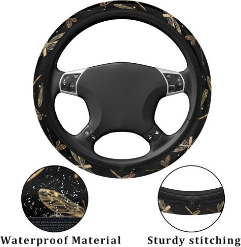 QsirBC Black Dragonflies Car Steering Wheel Cover Comfy Grip Non-Slip Sweat-Absorbent Steering Wheel Covers Universal 15 Inch Auto Wheel Cover Wrap Protector for Women Men in Saudi Arabia