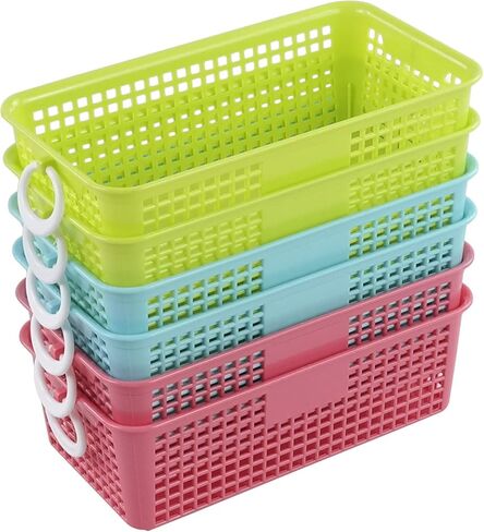 6 Packs Colorful Small Plastic Rectangle Storage Baskets, Kitchen Classroom Office Bedroom Baskets in Kuwait