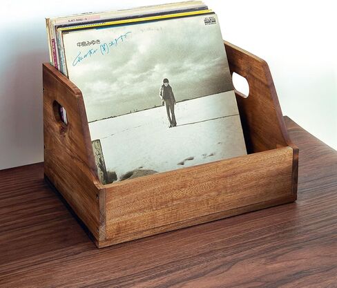 صندوق تخزين تسجيلات الفينيل من خشب أكاسيا - حامل تسجيل مكعب كلاسيكي، صندوق منظم الألبوم لأكثر من 60 سجلًا، ديكور المنزل وعرض المجموعة in Kuwait